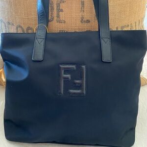 💯 GUARANTEED AUTHENTIC FENDI Vintage FF logo Black Nylon Tote Bag